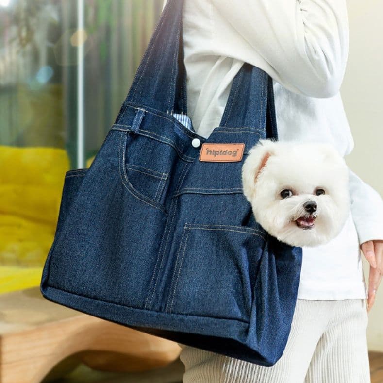 犬キャリーバッグ デニム素材肩掛け式犬キャリーバッグ小型犬用