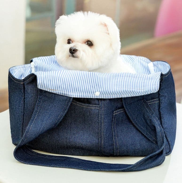 犬キャリーバッグ デニム素材肩掛け式犬キャリーバッグ小型犬用