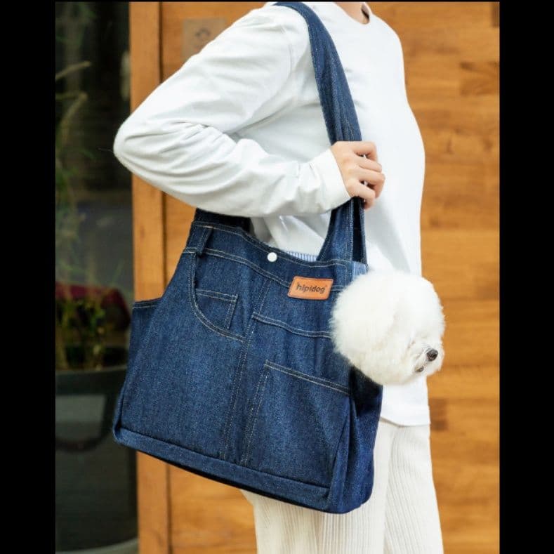 犬キャリーバッグ デニム素材肩掛け式犬キャリーバッグ小型犬用