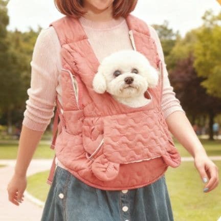 犬キャリーバッグ キルティング素材の前抱き犬用ベスト型キャリー