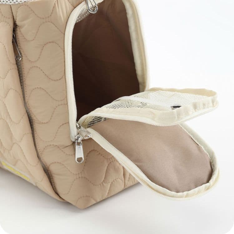 犬キャリーバッグ キルティング柄ソフトメッシュ窓付き犬用トートバッグ