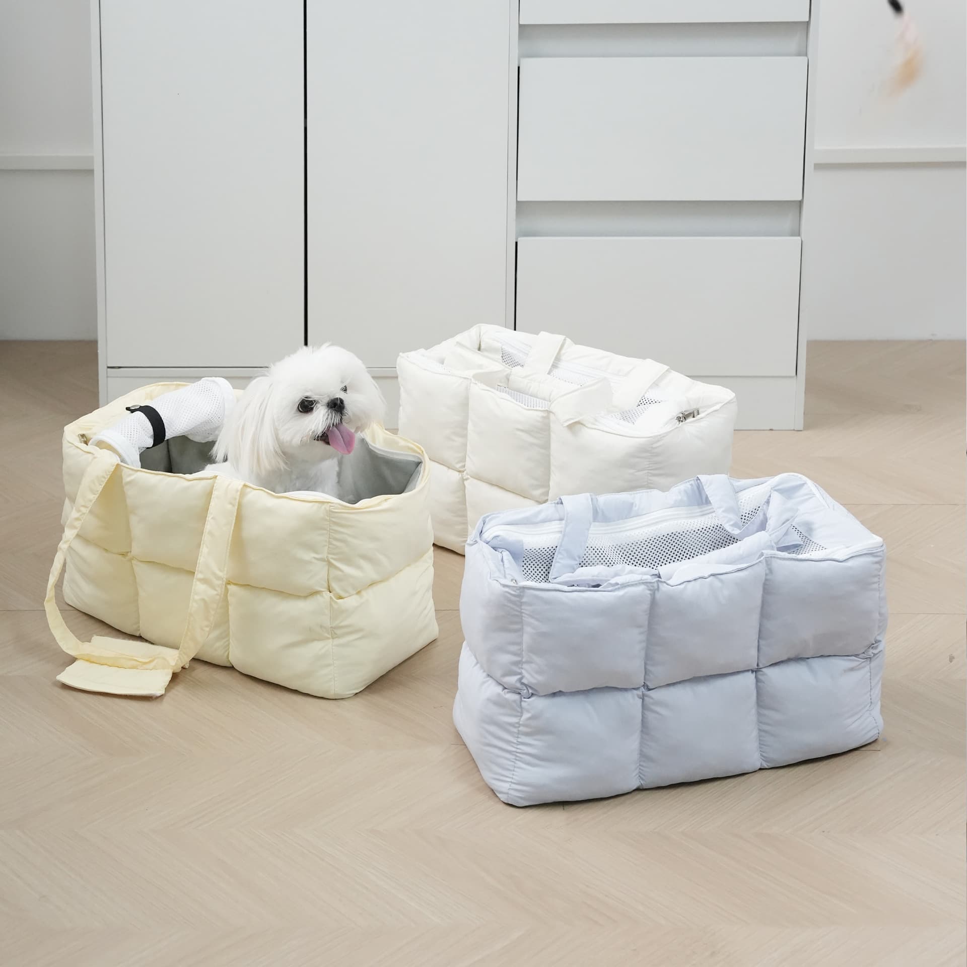 犬キャリーバッグ ふわふわキルティング中綿入りソフトキャリーバッグ