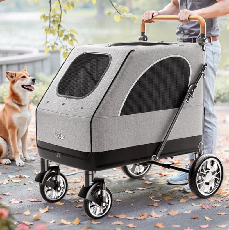 犬キャリーバッグ 四輪式大容量通気メッシュ付き中型犬用カート
