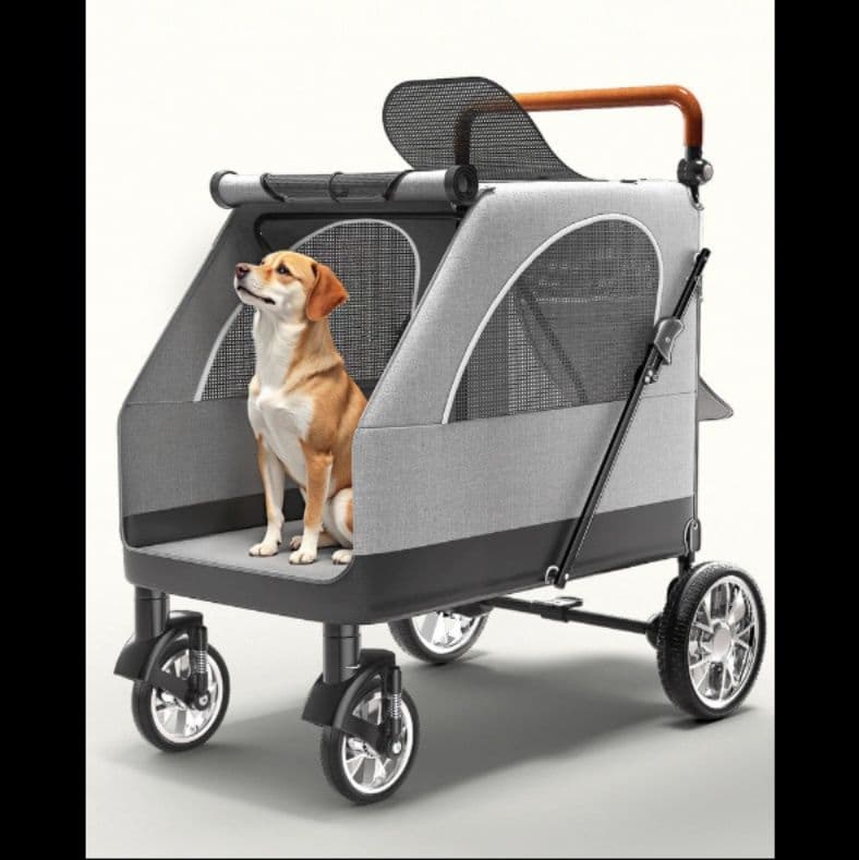 犬キャリーバッグ 四輪式大容量通気メッシュ付き中型犬用カート